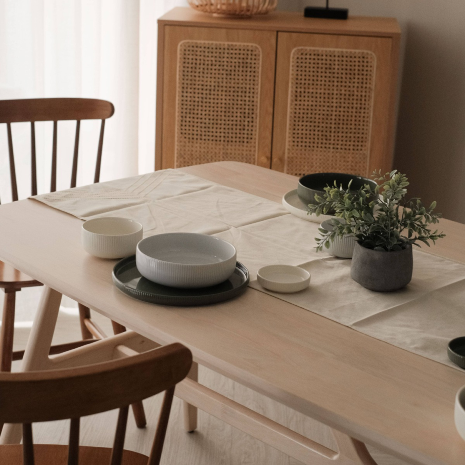 Stitch Cotton Table Runner 40x200cm Ivory White