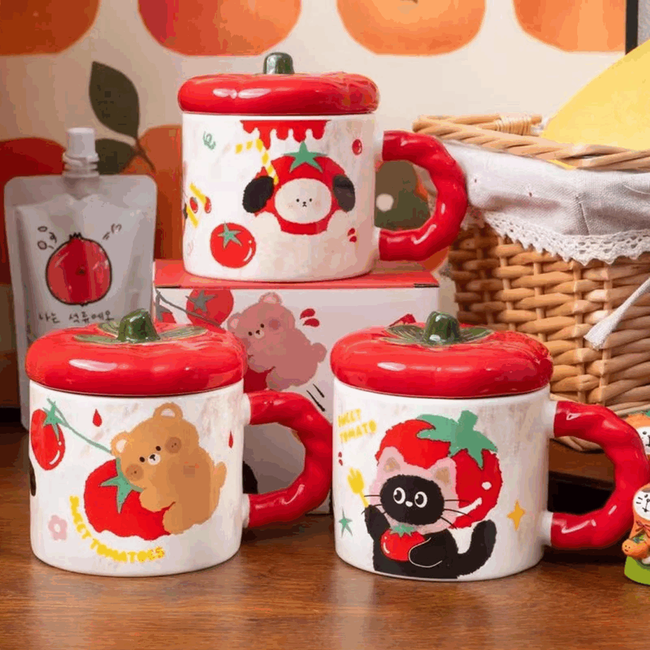 Cute Cartoon Persimmon Mug with Lid Souvenir Water Cup