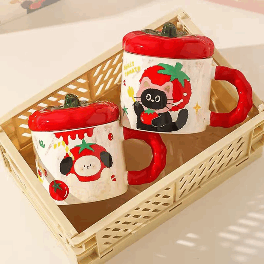 Cute Cartoon Persimmon Mug with Lid Souvenir Water Cup