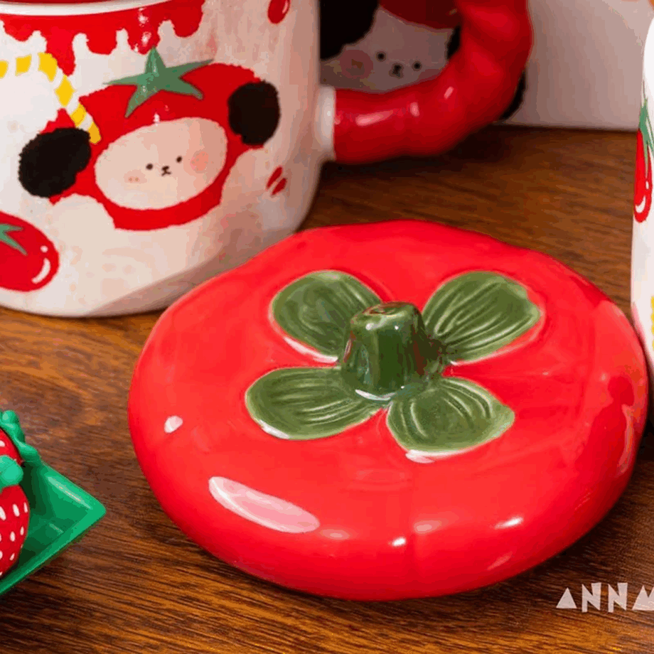 Cute Cartoon Persimmon Mug with Lid Souvenir Water Cup