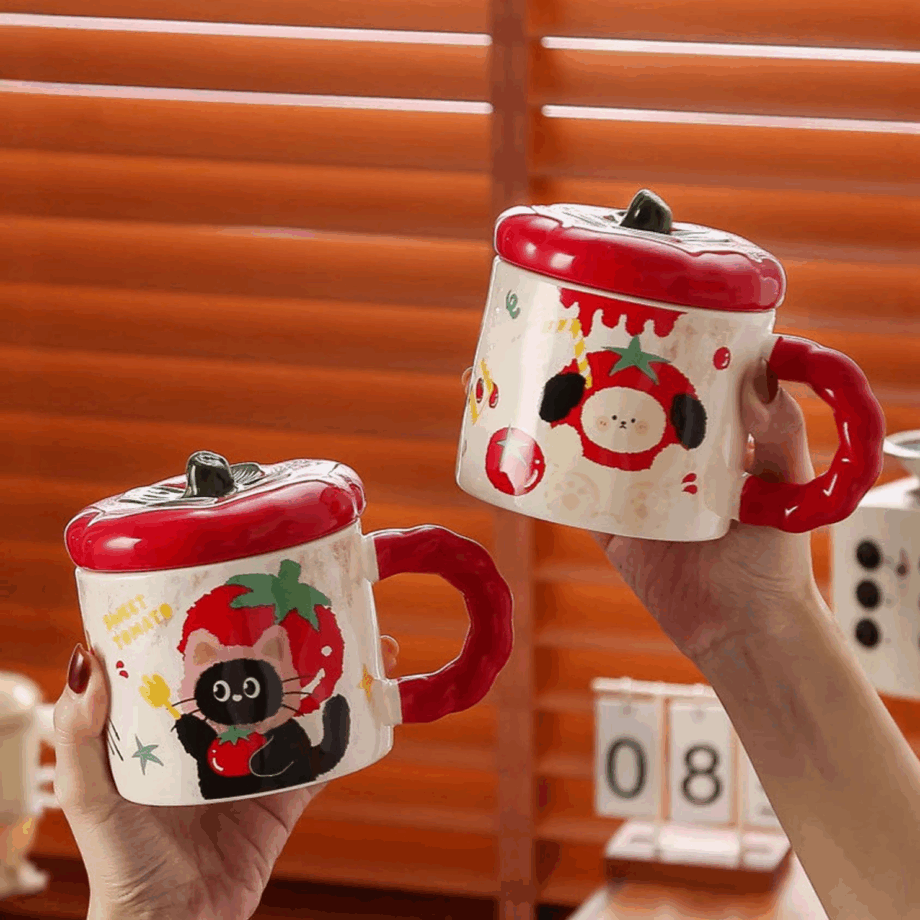 Cute Cartoon Persimmon Mug with Lid Souvenir Water Cup
