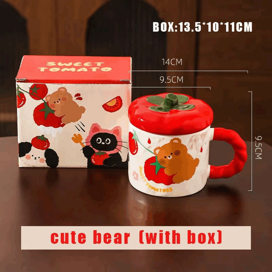 Cute Cartoon Persimmon Mug with Lid Souvenir Water Cup